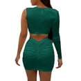 thumbnail image 2 of Yuemengxuan Women Summer Outfit, Mesh Splicing One-Shoulder Long Sleeves Crop Tops + Slim Skirt, 2 of 3