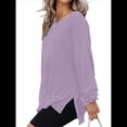 thumbnail image 3 of Sudadera de Cuello Redondo de Punto Gofre de Gran Tamaño para Mujer, Sudadera Informal de Larga con Laterales Púrpura XXL, 3 of 8