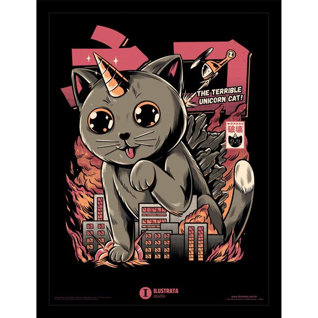 Ilustrata - Enmarcado Catzilla (Negro, Gris, Rosa)