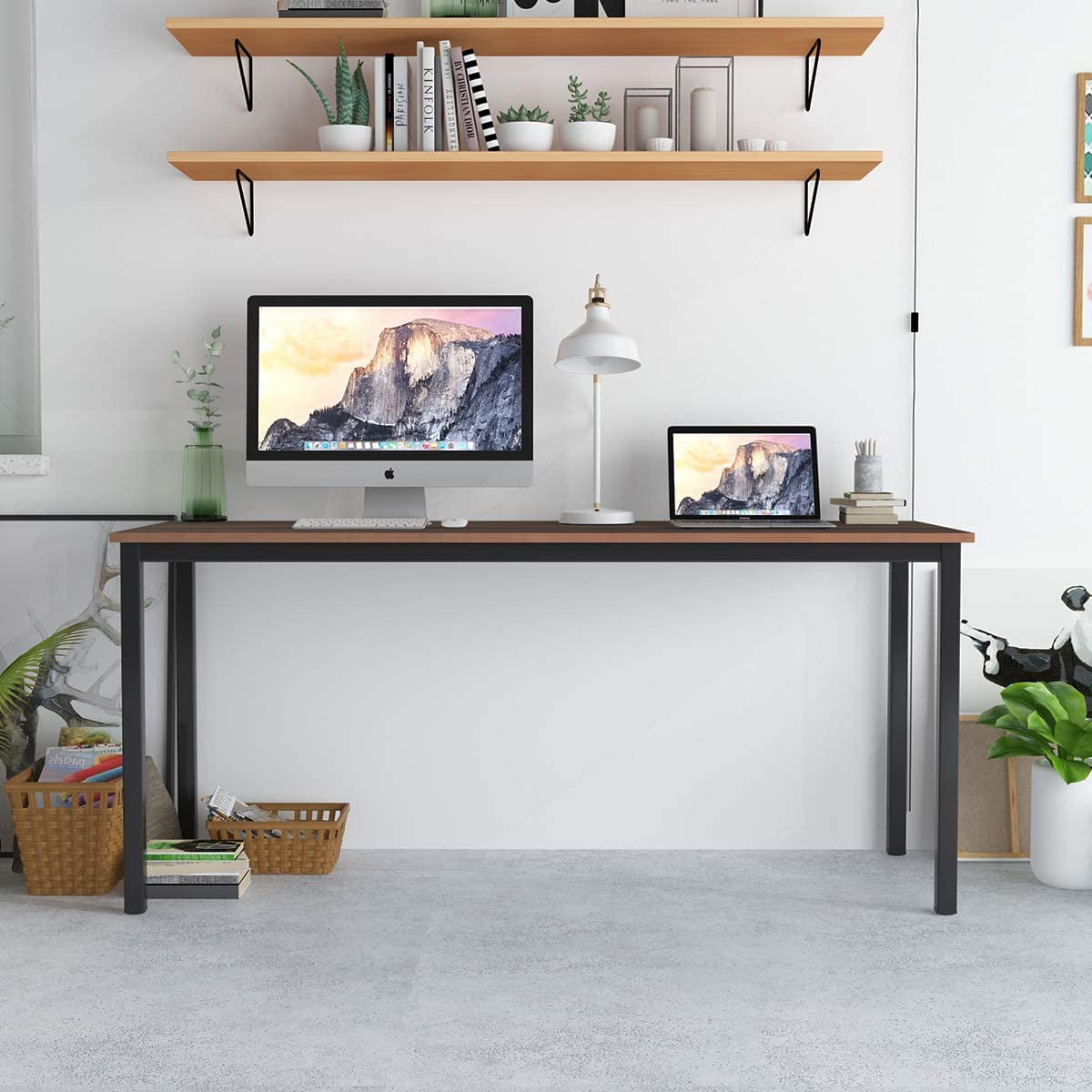 SogesPower Industrial Office Desk Workstation Table, 29.5"H -Black&Walnut