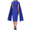 thumbnail image 3 of INSPIRE CHIC Cocktail Evening Dress for Women's Pleated Cloak Long Sleeve Cape Pencil Dress, 3 of 6