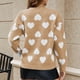 thumbnail image 4 of Lindo suéter de punto de corazón de manga larga con cuello redondo y estampado de corazón dulce suéter para mujer Caqui XL, 4 of 6