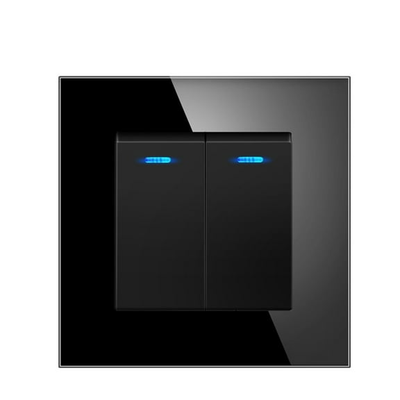 82-Type Tempered Glass Panel Concealed Wall Two-Way Dual Control Switch Black