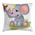 thumbnail image 1 of Elephant Nursery Decor Throw Pillow Cushion Cover, Newborn Animal Mascot Puppet Yellow Hair Fun Happiness Butterfly, Decorative Square Accent Pillow Case, 18 X 18 Inches, Multicolor, by Ambesonne, 1 of 2