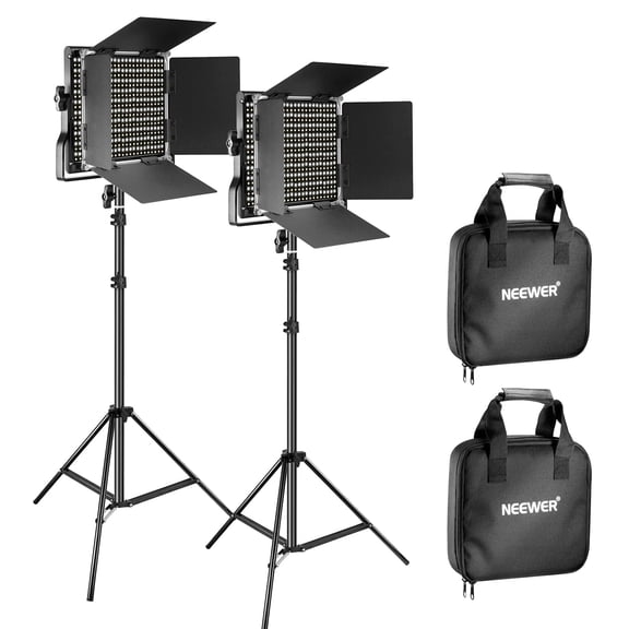 Neewer 2-Pack Bi-Color 660 LED Video Light Kit, 3200-5600K CRI96 , Dimmable, with Barndoor & 75" Stands, for Studio