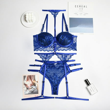 

Women Garter Lingerie Set Mesh with Scalloped Hem Strappy Teddy Mesh with Scalloped Hemd Naughty Bodysuit Exotic 3 Piece