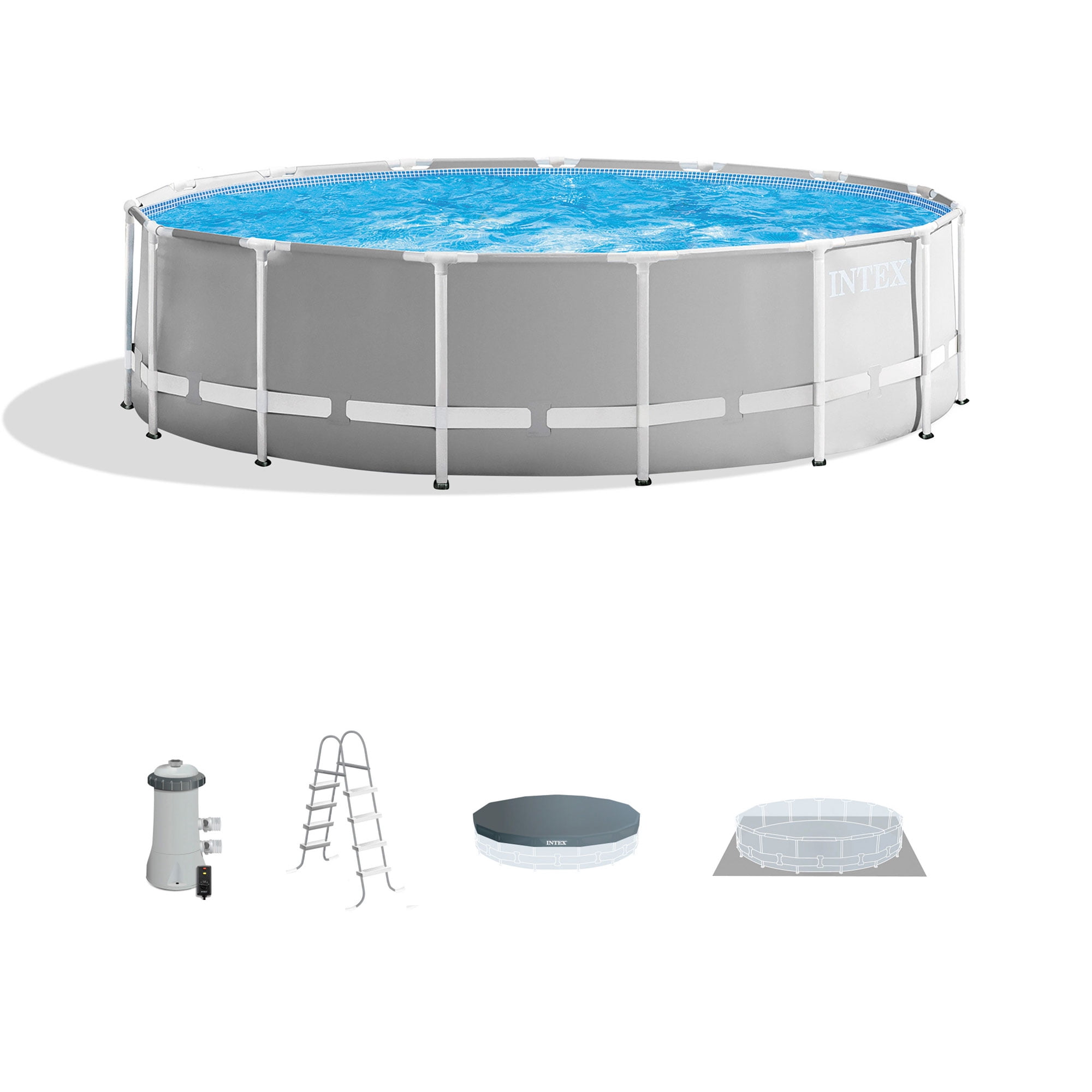 INTEX Round Prism Frame 15ft x 48in Above Ground Swimming Pool Set w/ Pump