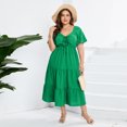thumbnail image 3 of IDOPIP Women's Plus Size Summer Dress Sweetheart Neckline Short Sleeve Ruffle Hemline A Line Tiered Dress, 3 of 7