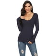 thumbnail image 3 of Women Long Sleeve Crew Neck/Scoop Neck Rayon Slim Fit Stretchy Layer T Shirts Tops, 3 of 5