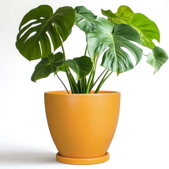 Ordivic 8 inch Deep Matte Yellow Round Ceramic Plant Pot with Drainage Hole & Matching Saucer, Modern Indoor Outdoor Decorative Planter for Houseplants & Patio Garden Decor