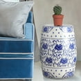 thumbnail image 4 of JONATHAN Y Lotus Flower 17.8" Chinoiserie Ceramic Drum Garden Stool, Blue/White, 4 of 6