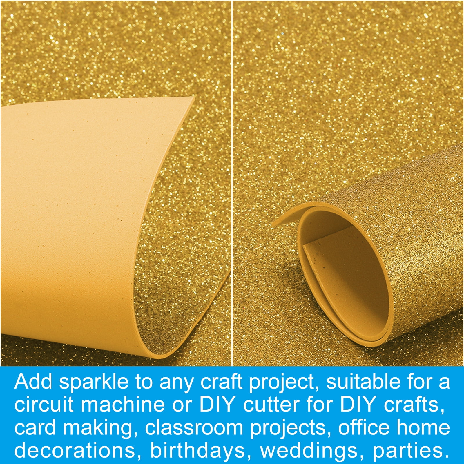 Uxcell Yellow Shiny EVA Glitter Foam Sheet 11.8 x 7.9 Inch 2mm Thick with Back Adhesive Sparkle EVA Glitter Felt for Crafts DIY Project, 30 Pcs
