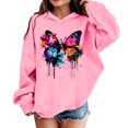 thumbnail image 2 of WAYUTE Girls Sweatshirt Oversized Colorful Butterfly Graphic Hoodies Rib Hemline Soft Loose Long Sleeve Fall Outfits Casual Dailywear,Pink,Size 4-5 Y, 2 of 4