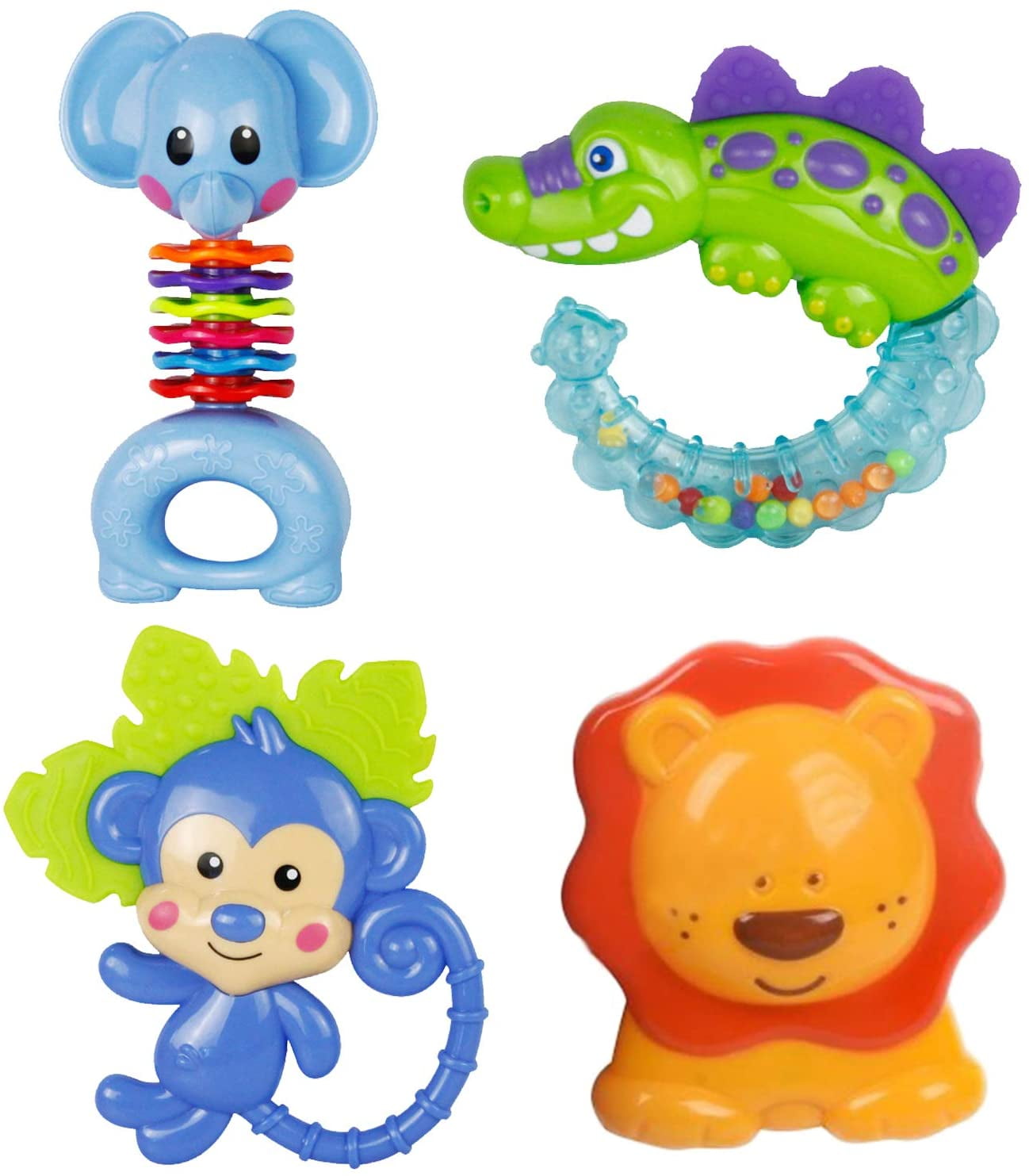 Liko 4 Pcs Bright Primary Colored Rattles/Teethers for Different Stages