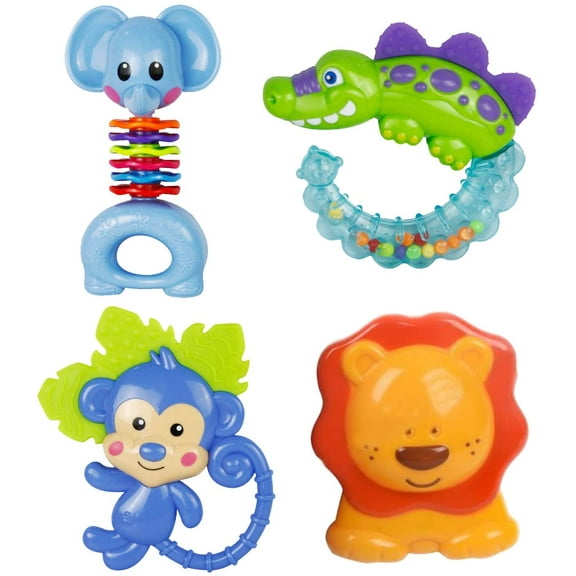 Cherry Pack of 4 Colorful Baby Rattles Teethers, Shaker Grab, and Spin Rattles Set for Happy Toddlers| Bluish