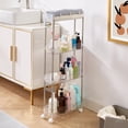 thumbnail image 2 of VECELO 4-Tier Rolling Utility Cart with Lockable Caster Wheels, Extra Hanging Cups and Hooks, Storage Shelves Organizer Cart for Living Room Bathroom Kitchen Office, Clear, 2 of 8