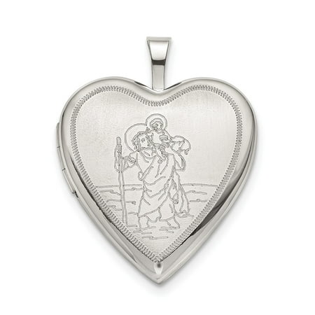 Solid 925 Sterling Silver 20mm Catholic Patron Saint Christopher Heart Locket Pendant...