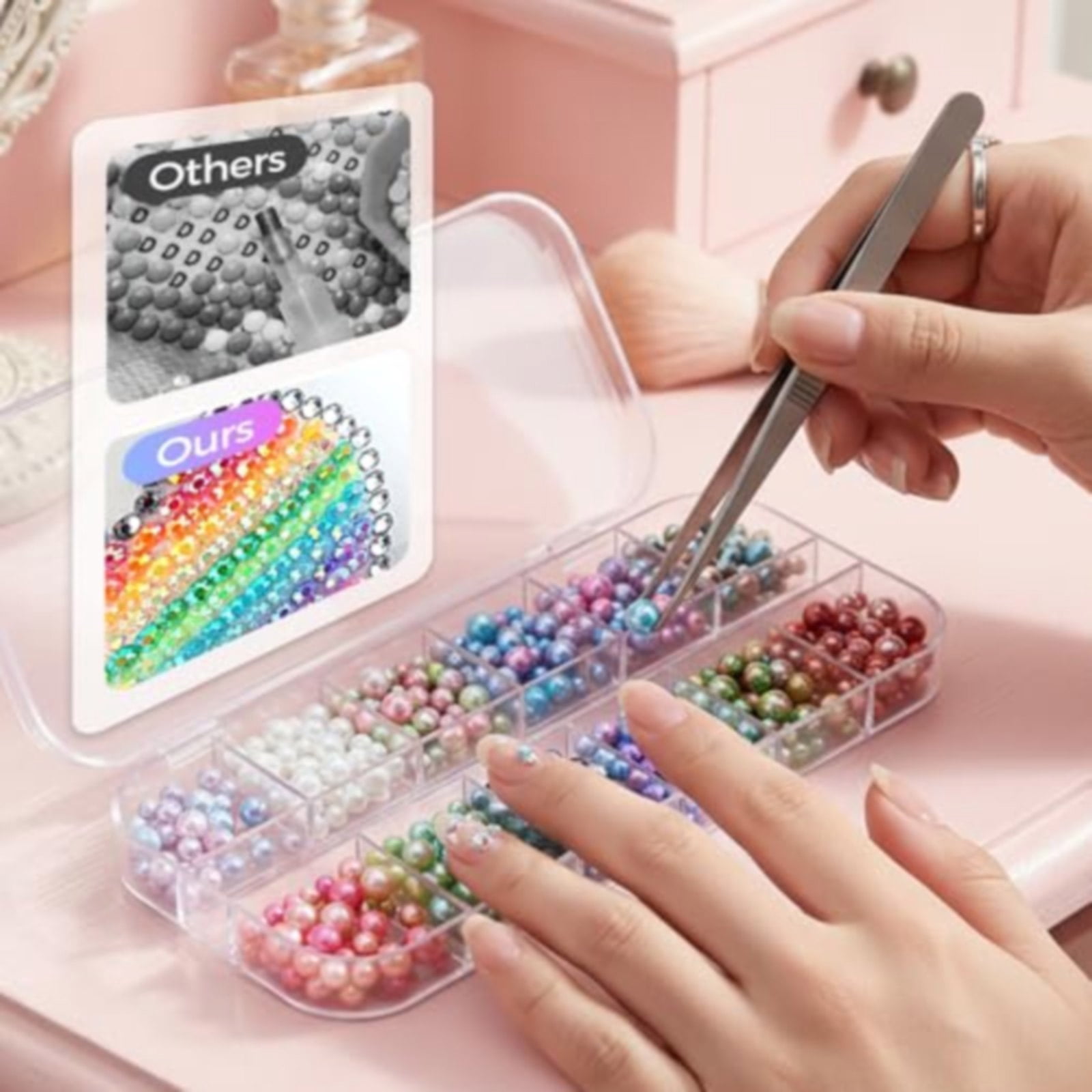 Bedazzle Rhinestones Craft Kit Multicolor 3 mm Flatback Resin Gems Set With Tweezers And Pickup Pens DIY Decoration Craft Supply Organizer Box
