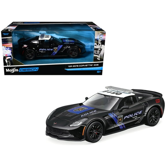 2015 Chevrolet Corvette Z06 "Police" Black with Blue Stripes & White "Maisto Design Authority" 1/24 Die Cast Model Car by Maisto