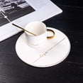 thumbnail image 3 of TJ Gobal Porcelain Coffee Mug, Tea Cup with Saucer and Golden Spoon with Gold Scripted Love and Trim for Espresso, Hot Chocolate, Cappuccino, and Latte, 8 Oz. White, 3 of 7