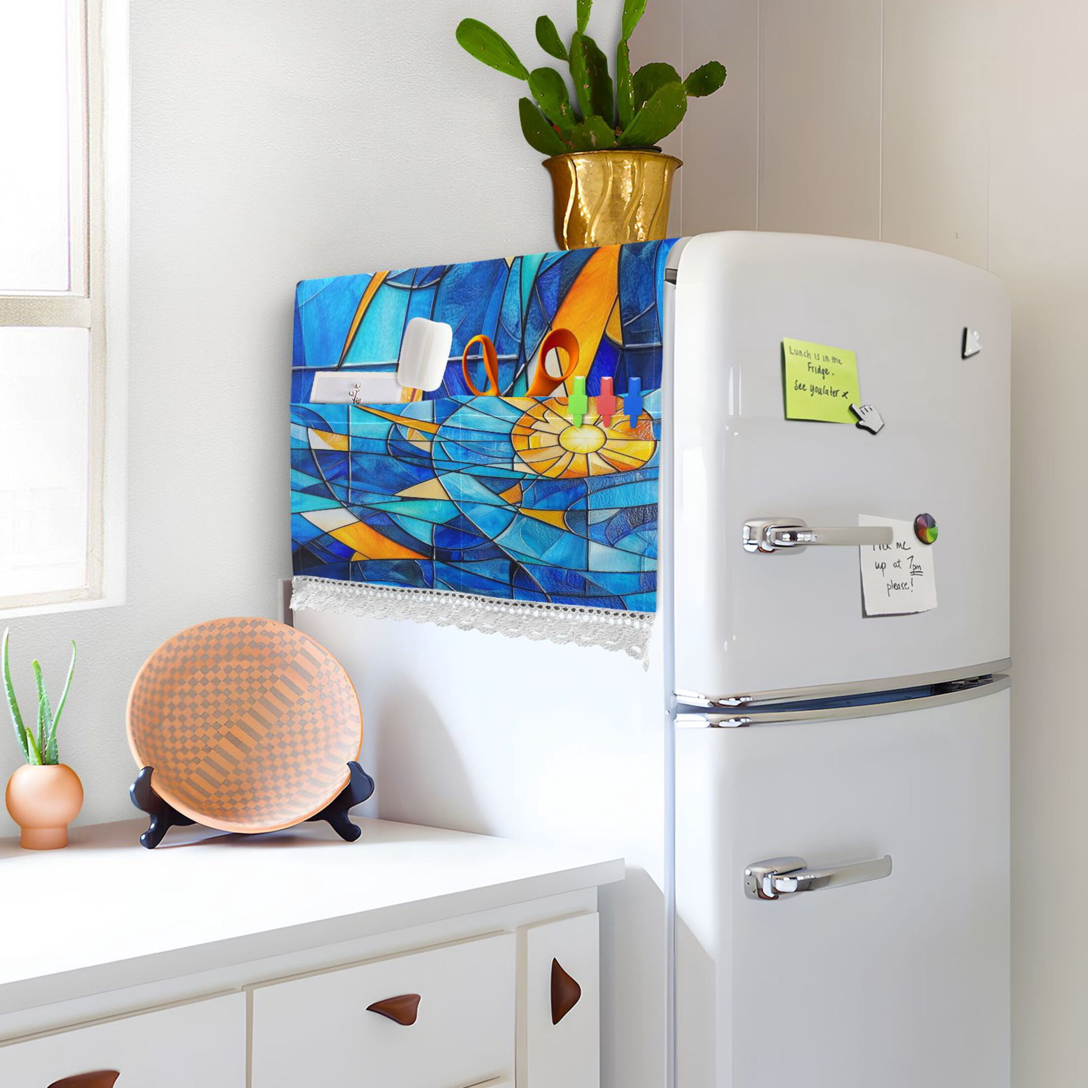 WOBOGO Blue Glass Sun Pattern Washing Machine Cloth Dryer Refrigerator Top Cover Protective Non-Slip Mat For Kitchen Laundry