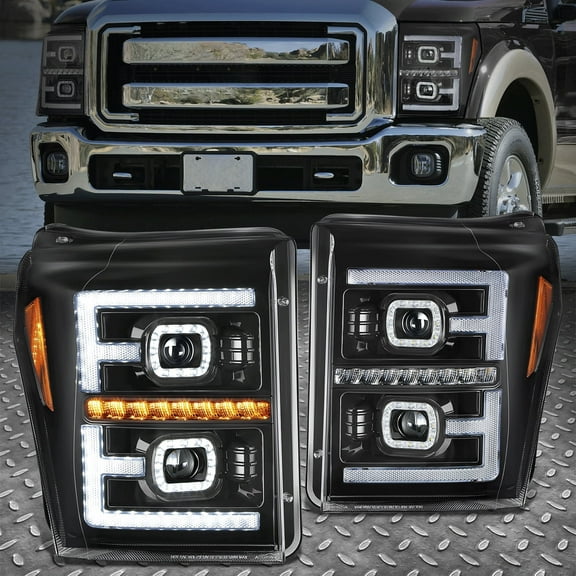 Nuvision for 11-16 F250 F350 SD Black Sequential Signal F-LED DRL Projector Headlights