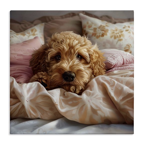 Stupell Industries Nap Time Cuddling Pup Animals Painting Wrapped Canvas Art Print Wall Art, 17 x 17