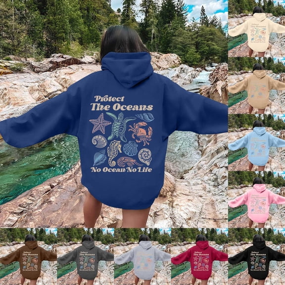 YUEHUA Women's Men's Protect The Oceans Hoodies Whale Shark Christian Hooded Sweatshirt Animal Shark Lover Ocean Nature No Ocean No Life Hoodie