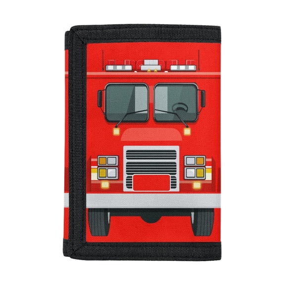 Psesaysky Fire Truck Print Trifold Purse, Slim Lightweight Elastic Polyester Boys Trifold Wallet for Sports and Daily Travel
