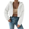 thumbnail image 3 of Fleece Fluffy Crop Jackets Winter Fuzzy Warm Zip Up Hoodies Faux Fur Thermal Winter Fashion Short Coats Long Sleeved Outerwear Sweater, 3 of 7