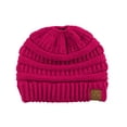 thumbnail image 3 of C.C BeanieTail Soft Stretch Cable Knit Messy High Bun Ponytail Beanie Hat, Hot Pink, 3 of 4