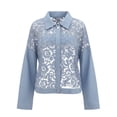 thumbnail image 6 of Unir Women Oversized Floral Lace Patchwork Cropped Denim Jacket Collared Button Up Casual Outer Coat 1PC S-XXL, 6 of 6