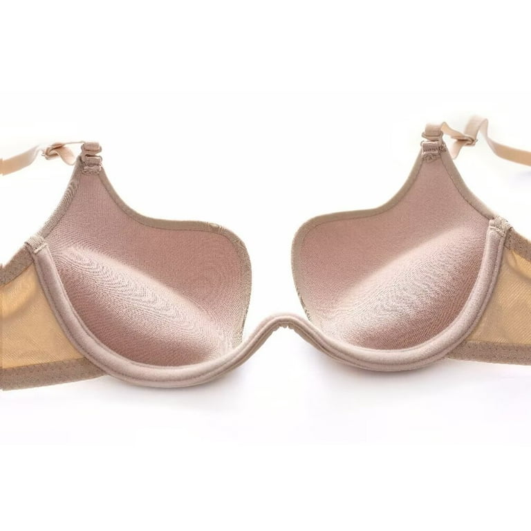 Womens Low Plunge Push Up Bra with Clear Straps Low Cut Convertible  Underwire Padded Cleavage Bra