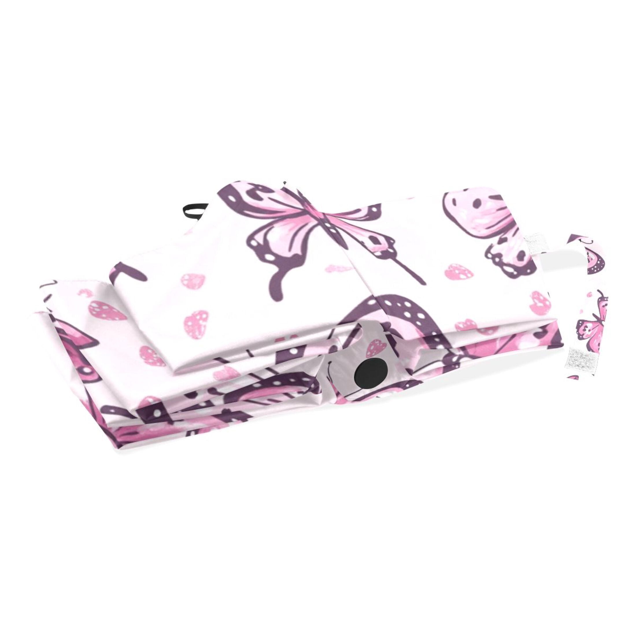 BZSMCE One-Touch Auto Open Close Rain Umbrella With Creative Pink Butterfly Bliss Pattern