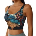 thumbnail image 2 of Fotbe Stained Glass Eagle USA Sujetador Deportivo Largo sin Aros para Mujer con Almohadillas y Soporte Medio, Transpirable y Absorbente, Camiseta Tipo Chaleco o Tank Top-X-Large, 2 of 8