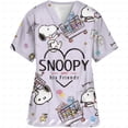 thumbnail image 2 of Uniforme de trabajo de enfermera de hospital clínico Camiseta con estampado de Snoopy Camiseta de mujer con cuello en V y bolsillo Uniformes médicos Camisetas de enfermería Ropa de trabajo, 2 of 5