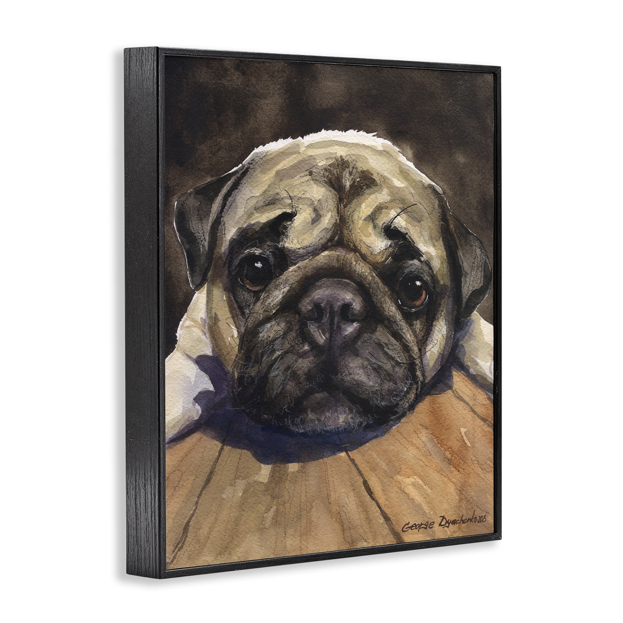 Stupell Industries Pug Soulful Portrait Black Framed Giclee Art, design by George Dyachenko