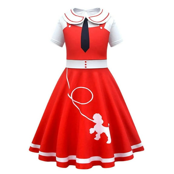 Glisme Girls Dresses 1950S Kids Poodle Dress 50S Sock Hop Dress Up Red Sundress Size 5-6 Years