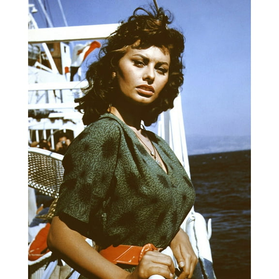 Sophia Loren Beautiful 1950's Pose In Green Glamour Outfit On Cruise Ship 24X36 Classic Hollywood Poster