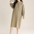 thumbnail image 2 of aidice Home Dresses for Women Homewear Lapel Neck Button Long Sleeve Loose Ruffle Comfy Sleep Dresses, 2 of 5