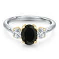 thumbnail image 3 of Gem Stone King 925 Silver and 10K Yellow Gold Black Onyx and Lab Grown Diamond Engagement Ring for Women | 2.14 Cttw | Oval 8X6MM | Gemstone December Birthstone | Size 6, 3 of 6