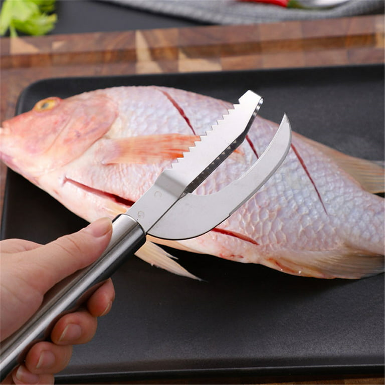 Stainless Steel 3 in 1 Fish Maw Knife, Fish Scale Knife Cut/Scrape/Dig 3-in- 1,Scaler Remover with Stainless Steel Sawtooth Easily Remove Fish Scales,for  Kitchen Fish Cleaning Brush Scraper 