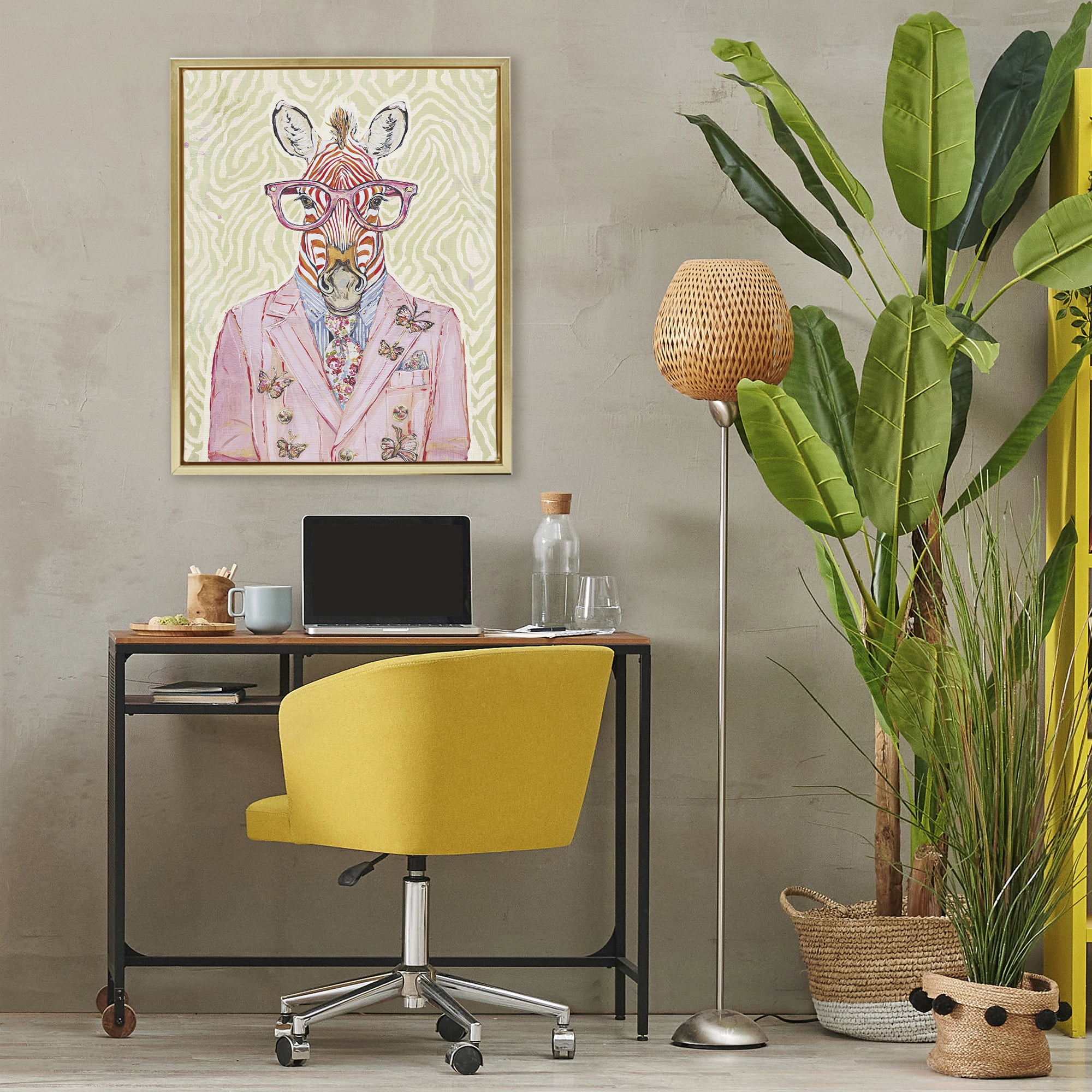 Stupell Industries Pink Zebra over Green Gold Framed Floater Canvas Wall Art, design by Svetlana Aleynikova