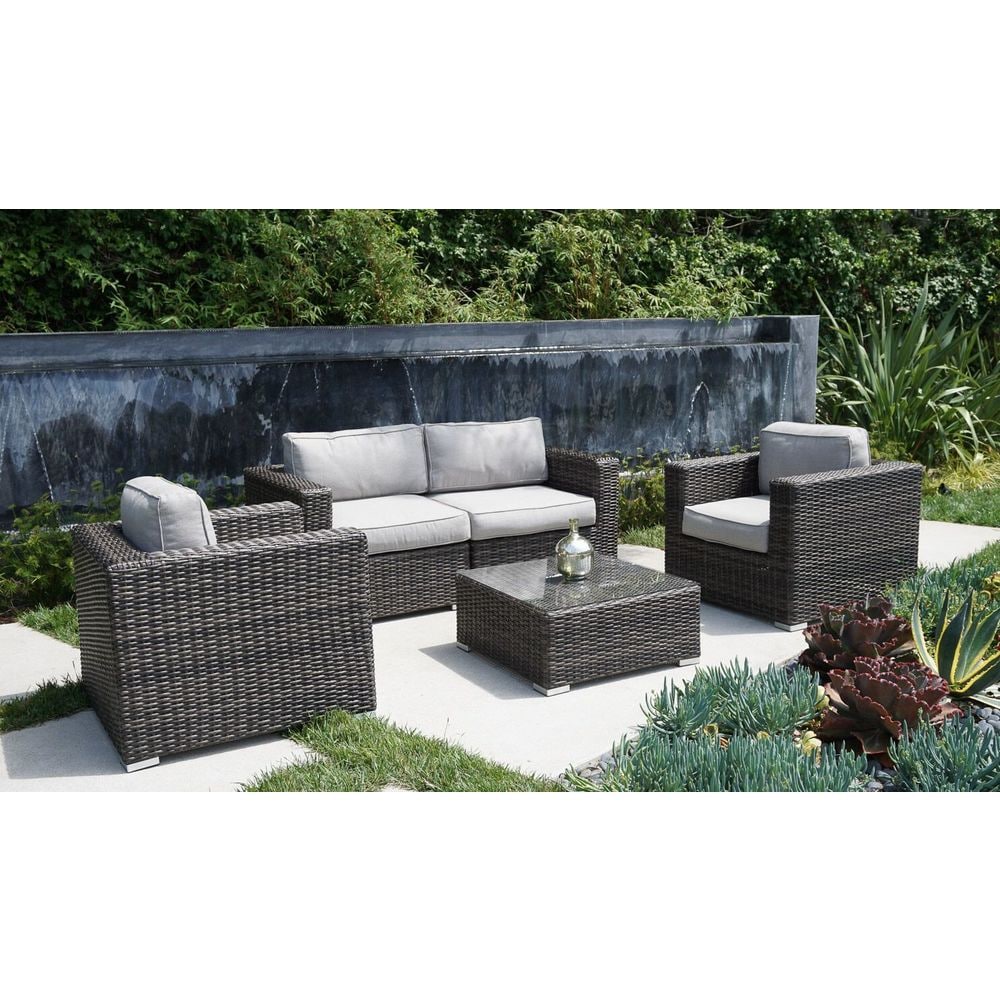 Living Source International 5-Piece Wicker Sectional Group in Espresso/Beige - image 3 of 5