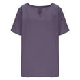 thumbnail image 4 of XUNKUSGA Womens Tops Solid Color Cotton Linenn Going Out Tops Casual Short Sleeve V Neck T-Shirts for Women with Pockets Vintage Vacation Womens Blouses S-2XL Purple, 4 of 8