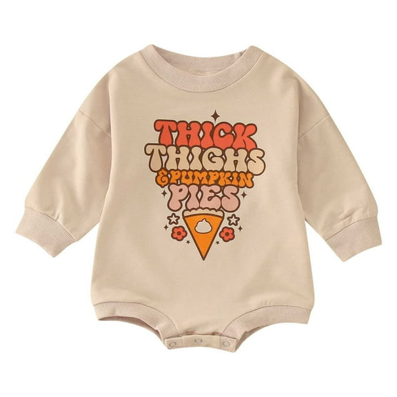 Wdgfv Girls' Playwear Romper Girls Long Sleeve Letter Pullover Romper Bodysuits Soft Baby Sweatshirt Outfit Comfortable Khaki 0-3 Months