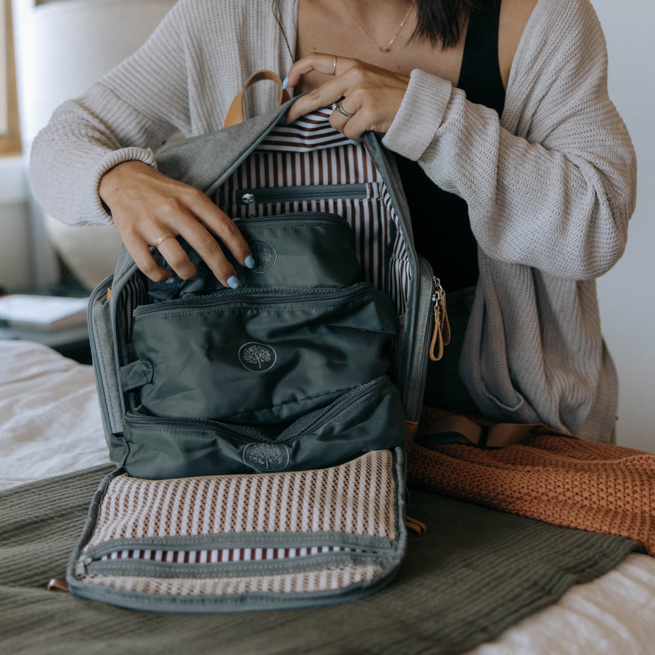 Parker Baby Packing Cubes - 3-Piece Set for Diaper Bag, Suitcase, or Stroller Organization - Harbor Gray Stripe