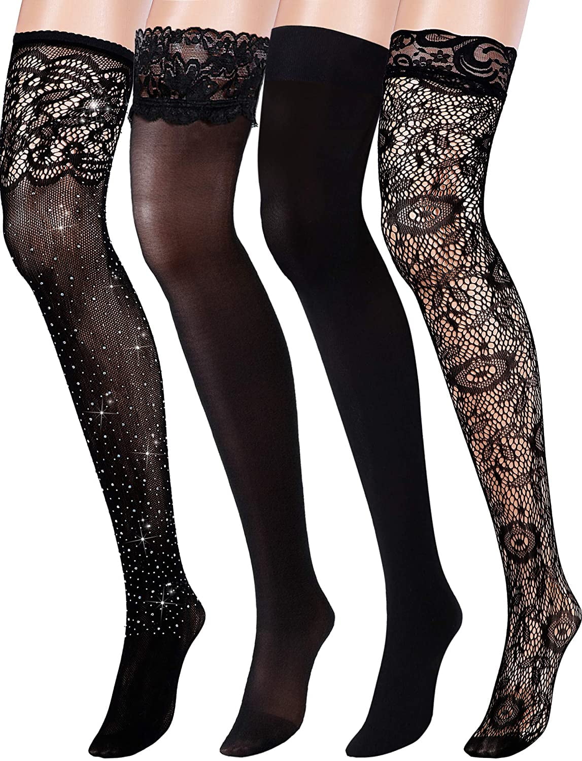 6 Pairs Fishnet Stockings Womens High Waist Lace Tights for Girls Ladies Multicolored B 
