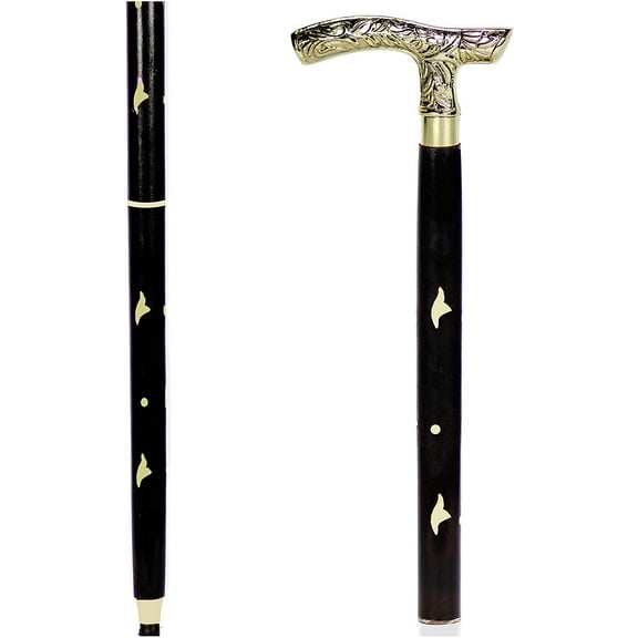 Aluminum & Brass Decorative Rosewood Walking Cane | Full Size Walking-Stick for Men & Women |