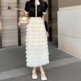 thumbnail image 2 of Falda plisada Midi de tul para mujer, falda acampanada, elástica, de cintura alta, con capas, de encaje, de gasa, 2 of 5